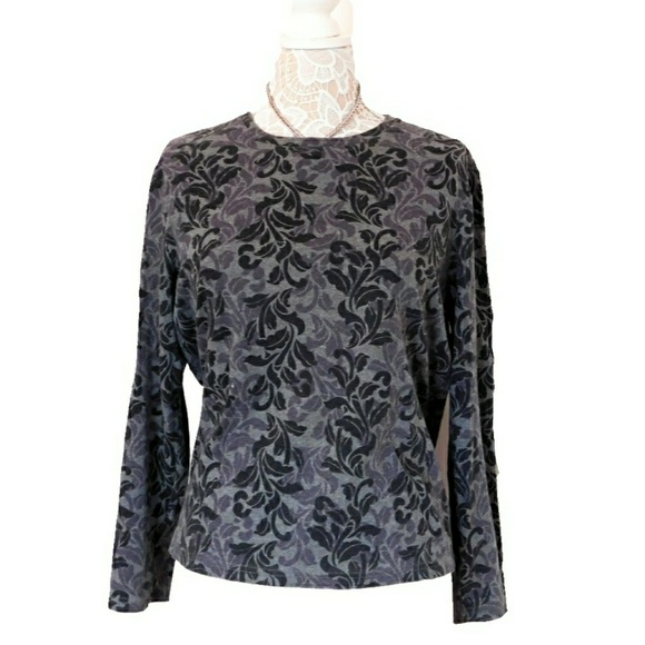 croft & barrow Tops - CROFT & BAROW GRAY and BLACK PRINT LONG SLV TOP